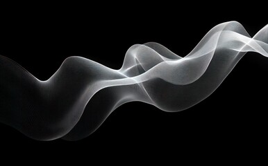 Smooth flowing white translucent wave shape with fine mesh texture on solid black background evoking a sense of calm and fluidity