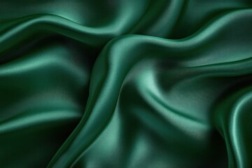 Obraz premium Close-up of smooth dark green satin fabric with elegant folds and gentle light reflections creating a luxurious texture and soft flowing appearance
