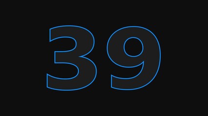 39 number countdown icon on black background 4k animation.