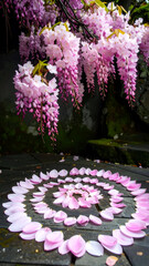 Petals Arranged in Beautiful Echoing Rings on Stone Floor