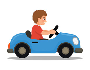 Little boy driving toy car side view
