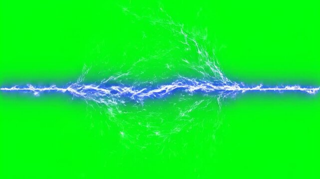 A dynamic electric current simulation flowing and sparking continuously, isolated on green screen data, power surge, lightning