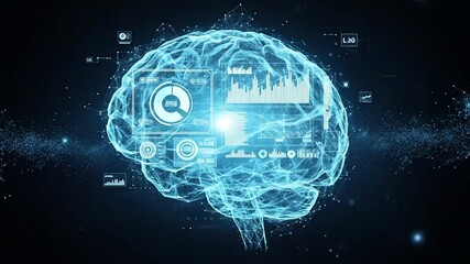 Glowing digital brain illustrating complex data processing, artificial intelligence, and learning concepts - Powered by Adobe