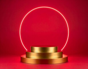 Gold podium with red neon circle