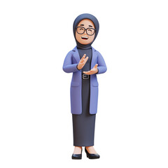 3D cartoon muslim female teacher character Clapping Hands