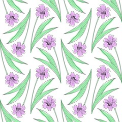 Flat seamless pattern with lily flower Purple Hand Draw Vector Ilustration - minimalist stye