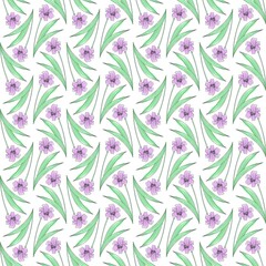 Flat seamless pattern with lily flower Purple Hand Draw Vector Ilustration - minimalist stye