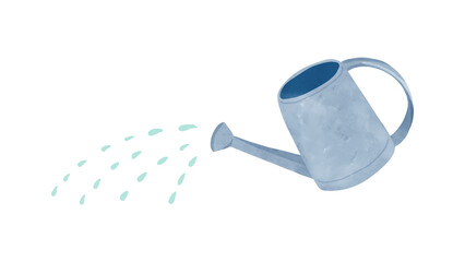 ブリキのジョウロで水やり　水彩風手描きイラスト © 梅つむぎ