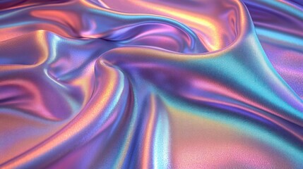 Obraz premium Smooth iridescent fabric with soft folds reflecting vibrant colors of purple, blue, pink, and gold creating a luxurious and dreamy atmosphere