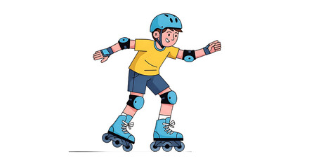 Fototapeta premium Energetic young boy enjoying the thrill of rollerblading with protective gear, an active and joyful outdoor activity