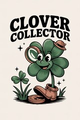 Happy Clover Collector with Magnifying Glass and Coin