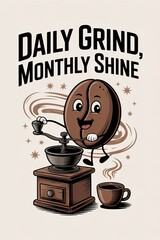 Happy Coffee Bean Grinding Beans on Vintage Mill