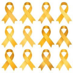 Gold ribbon collection on white background
