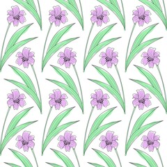 Flat seamless pattern with lily flower Purple Hand Draw Vector Ilustration - minimalist stye