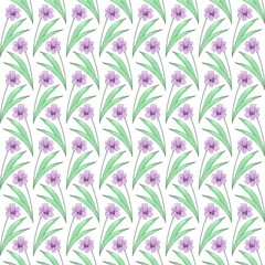 Flat seamless pattern with lily flower Purple Hand Draw Vector Ilustration - minimalist stye