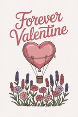 Heart-Shaped Hot Air Balloon Floating Above Flowers for a Foreve