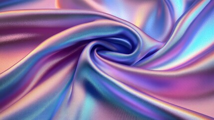 Obraz premium smooth iridescent fabric with swirling folds reflecting purple, blue, and gold light creating a soft and luxurious texture and appearance