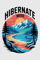 Hibernation Mode: Mountain Lake Landscape with Sunset and Evergr