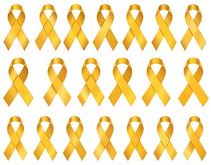 Gold ribbons arranged in rows