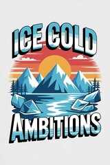 Ice Cold Ambitions: Retro Sunset Mountain Lake Design