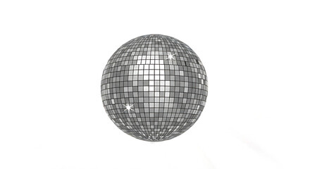 Fototapeta premium Sparkling Silver Disco Ball on White Background Party and Celebration Concept