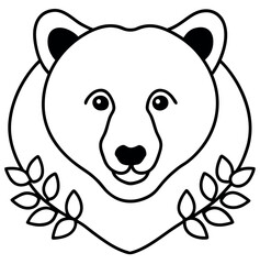 Bear head floral border illustration design