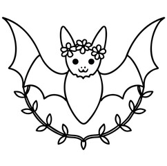 Bat with floral wreath illustration for halloween