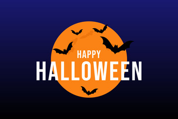 Halloween Greeting with Full Moon and Flying Bats