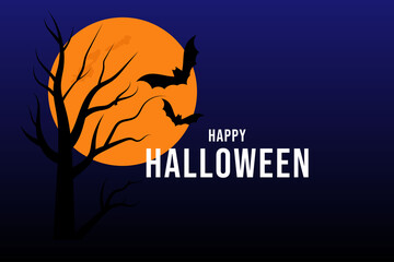 Halloween Night Scene with Tree and Full Moon