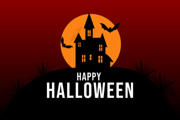 Halloween Scary Haunted Castle with Full Moon Background