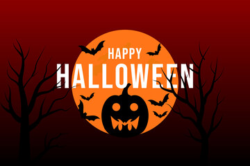 Spooky Halloween Night Scene with Haunted Pumpkin