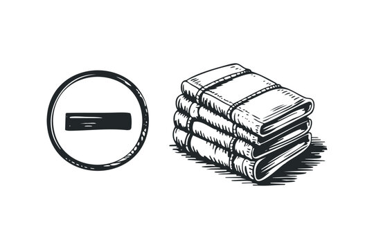 Pencil sketch of prohibition symbol and stack of books. Vector hand drawn