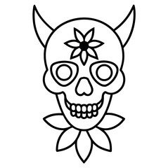 Obraz premium Demon skull with delicate flower illustration