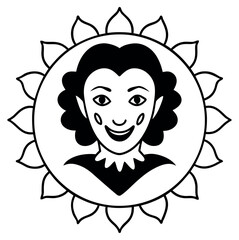 Obraz premium Joker face with decorative floral border illustration