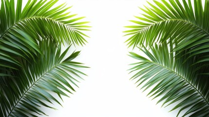Naklejka premium Bright green palm leaves framing a white background with fresh and vibrant natural atmosphere