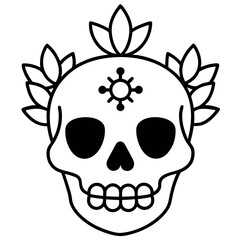 Skull with crown and floral embellishments illustration