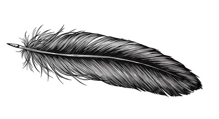 Obraz premium Detailed monochrome feather isolated on white background with elegant illustration.