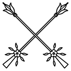 Whimsical witch broom with floral accents illustration