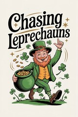 Joyful Leprechaun with Pot of Gold Celebrates St Patricks Day