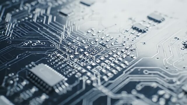 Macro shot of intricate electronic circuit board with glowing lines, technology and computing - Powered by Adobe