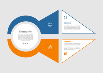 2 elements infographic comparison diagram with creative circle and triangle combination vertical opposite with 2 step for slide presentation
