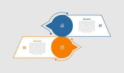 2 elements infographic comparison diagram with tilt rectangle with circle discussion speech bubble with 2 step for slide presentation