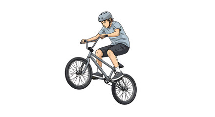 Fototapeta premium BMX Rider Performing a Wheelie Stunt with Focus and Control in an Illustration
