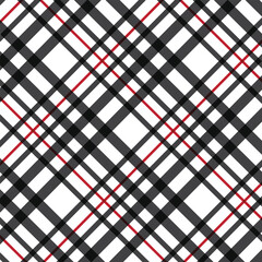 Seamless vector greay and red colour diagonal tartan pattern. Plaid background. Classic fashion wool pattern. For fabric, textile, wrapping, cover etc.