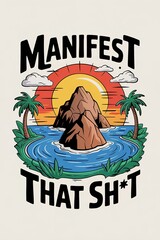 Manifest That Shit Tropical Island Sunset Graphic Design