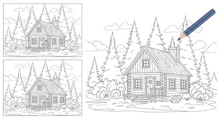 Obraz premium Coloring page cabin forest