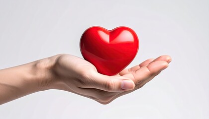 Fototapeta premium Red Heart in Open Hand Against White Background