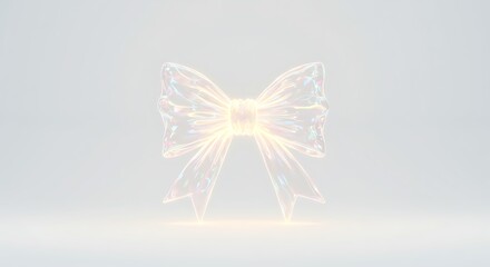 Fototapeta premium Iridescent Glowing Bow Against White Background with Holographic Gift Decoration.