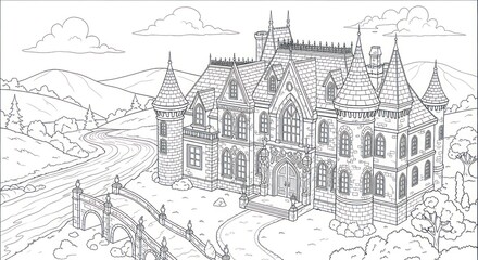 Obraz premium Detailed drawing of a castle