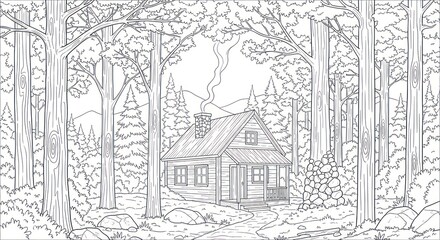 Obraz premium Forest cabin illustration